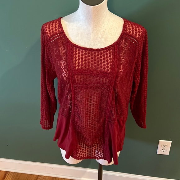 Lucky Brand Tops - Womens LUCKY brand top.  3/4 sleeve Red/burgundy in color. Size‎ XL
